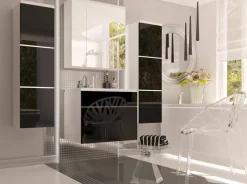 Meble Łazienkowe|Szafki Łazienkowe></noscript>Lempert Łazienkowa szafka wisząca czarny połysk PARIS