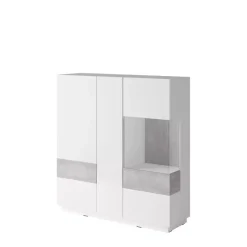 Komody>Helvetia Barek szeroki 130 cm KOBE biały połysk i beton