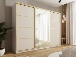 Zestawy Mebli Do Przedpokoju|Szafy Trzydrzwiowe></noscript>BROMARKT Beżowa duża szafa przesuwna 280 cm do sypialni GOLD NEW beż piaskowy