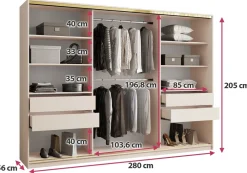 Zestawy Mebli Do Przedpokoju|Szafy Trzydrzwiowe></noscript>BROMARKT Beżowa duża szafa przesuwna 280 cm do sypialni GOLD NEW beż piaskowy