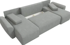 Narożniki></noscript>IZABELLA MEBLE Beżowa kanapa narożna boucle z funkcją spania ROTTERDAM U