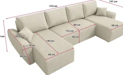 Narożniki></noscript>IZABELLA MEBLE Beżowa kanapa narożna boucle z funkcją spania ROTTERDAM U