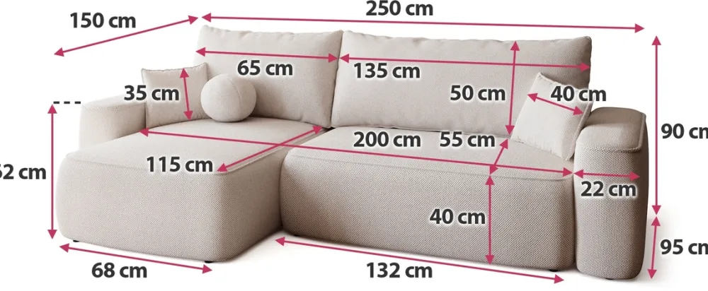 Meble Dla Dzieci|Meble Młodzieżowe>BROMARKT Beżowa kanapa narożna z funkcją spania do salonu CARMELLO DUO