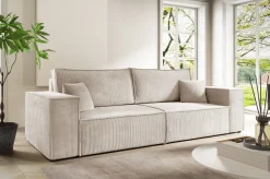 Meble Dla Dzieci|Meble Młodzieżowe></noscript>BROMARKT Beżowa kanapa sztruksowa do salonu z funkcją spania PEDRO