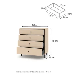 Zestawy Mebli Do Sypialni|Komody></noscript>lenart. Beżowa komoda do sypialni 101cm z oświetleniem z szufladami ENNA