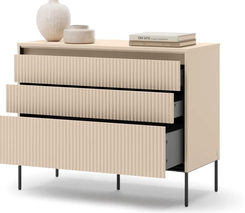 Zestawy Mebli Do Salonu|Komody>lenart. Beżowa komoda do sypialni salonu 104cm z szufladami oświetlenie TREND