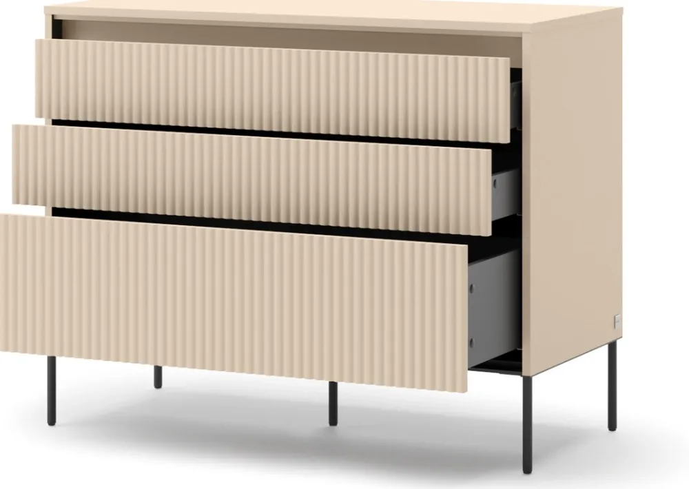 Zestawy Mebli Do Salonu|Komody>lenart. Beżowa komoda do sypialni salonu 104cm z szufladami oświetlenie TREND