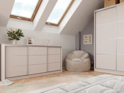 Komody></noscript>BROMARKT Beżowa nowoczesna komoda 200 cm z szufladami do sypialni TOP beż piaskowy