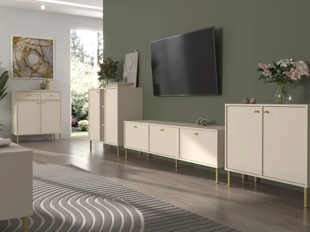 Komody>Lempert Beżowa nowoczesna komoda do salonu z szufladami TOKEN beż piaskowy