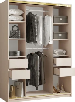 Zestawy Mebli Do Przedpokoju|Szafy Trzydrzwiowe>BROMARKT Beżowa nowoczesna szafa przesuwna z lustrem 150 cm GOLD NEW beż piaskowy