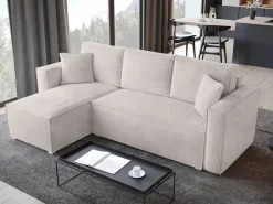 Meble Dla Dzieci|Meble Młodzieżowe></noscript>BROMARKT Beżowa rozkładana kanapa narożna do salonu TOP sztruks