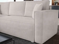 Meble Dla Dzieci|Meble Młodzieżowe></noscript>BROMARKT Beżowa rozkładana kanapa narożna do salonu TOP sztruks