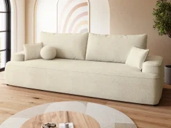 Meble Młodzieżowe|Kanapy I Sofy></noscript>BROMARKT Beżowa sofa boucle z funkcją spania do salonu CARMELLO