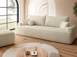 Meble Młodzieżowe|Kanapy I Sofy></noscript>BROMARKT Beżowa sofa boucle z funkcją spania do salonu CARMELLO
