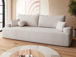 Meble Młodzieżowe|Kanapy I Sofy></noscript>BROMARKT Beżowa sofa z funkcją spania i poduchami do salonu CARMELLO
