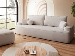 Meble Młodzieżowe|Kanapy I Sofy></noscript>BROMARKT Beżowa sofa z funkcją spania i poduchami do salonu CARMELLO