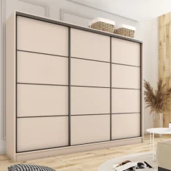 Zestawy Mebli Do Przedpokoju|Szafy Trzydrzwiowe></noscript>BROMARKT Beżowa szafa przesuwna 250 cm do sypialni LOFT MAX beż piaskowy
