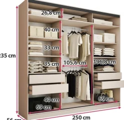 Zestawy Mebli Do Przedpokoju|Szafy Trzydrzwiowe></noscript>BROMARKT Beżowa szafa przesuwna 250 cm do sypialni LOFT MAX beż piaskowy