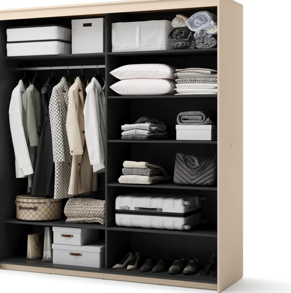 Zestawy Mebli Do Sypialni|Szafy Dwudrzwiowe>lenart. Beżowa szafa przesuwna 200cm z lustrem dwudrzwiowa oświetlenie