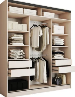 Zestawy Mebli Do Przedpokoju|Szafy Trzydrzwiowe>BROMARKT Beżowa szafa przesuwna do sypialni 200 cm LOFT MAX beż piaskowy