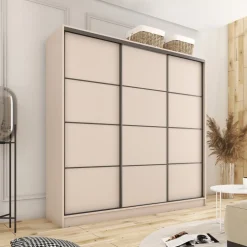 Zestawy Mebli Do Przedpokoju|Szafy Trzydrzwiowe></noscript>BROMARKT Beżowa szafa przesuwna do sypialni 200 cm LOFT MAX beż piaskowy