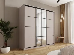 Zestawy Mebli Do Przedpokoju|Szafy Trzydrzwiowe></noscript>BROMARKT Beżowa szafa przesuwna z lustrem i półkami 200 cm EDGE beż piaskowy