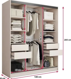 Szafy Trzydrzwiowe|Szafy Do Przedpokoju></noscript>BROMARKT Beżowa szafa przesuwna z lustrem 180 cm do sypialni EDGE beż piaskowy