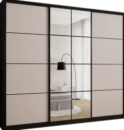 Szafy Trzydrzwiowe|Szafy Do Przedpokoju>BROMARKT Beżowa szafa przesuwna z lustrem 280 cm do sypialni EDGE MAX