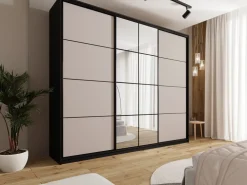 Szafy Trzydrzwiowe|Szafy Do Przedpokoju></noscript>BROMARKT Beżowa szafa przesuwna z lustrem 280 cm do sypialni EDGE MAX