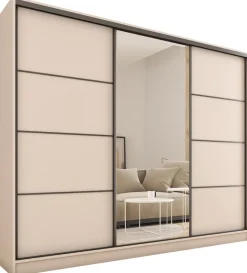 Szafy Trzydrzwiowe|Szafy Do Przedpokoju>BROMARKT Beżowa szafa przesuwna z lustrem 250 cm do sypialni LOFT MAX beż piaskowy