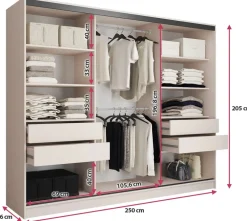 Zestawy Mebli Do Przedpokoju|Szafy Trzydrzwiowe></noscript>BROMARKT Beżowa szafa przesuwna z lustrem 250 cm do sypialni EDGE beż piaskowy