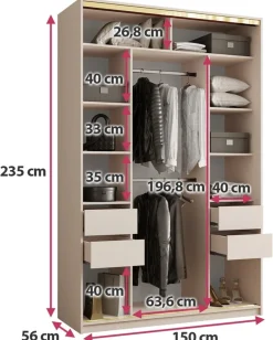 Zestawy Mebli Do Przedpokoju|Szafy Trzydrzwiowe></noscript>BROMARKT Beżowa szafa przesuwna z lustrem 150 cm GOLD NEW MAX beż piaskowy