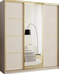 Szafy Trzydrzwiowe|Szafy Do Przedpokoju>BROMARKT Beżowa szafa z lustrem do przedpokoju 180 cm GOLD NEW beż piaskowy