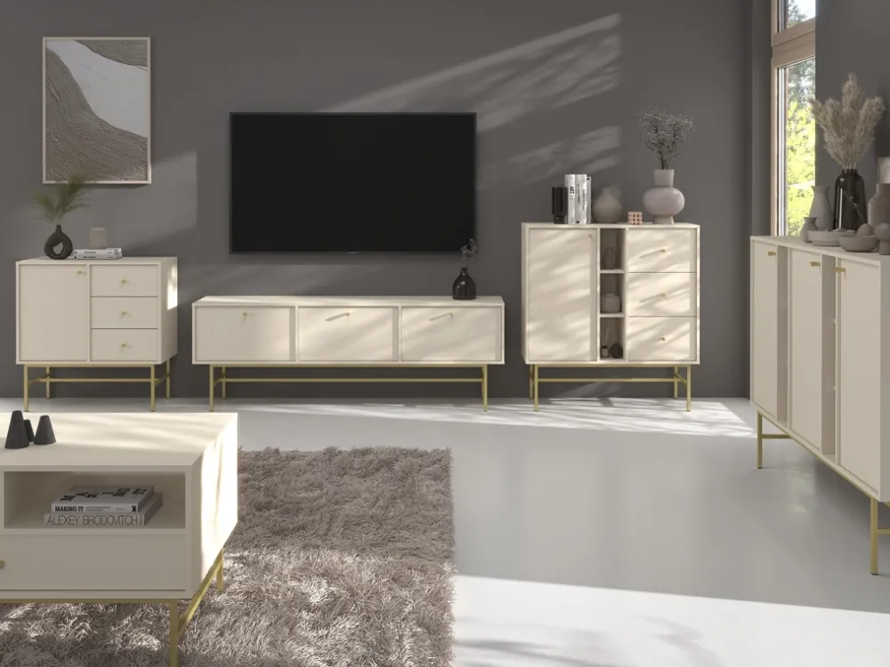 Zestawy Mebli Do Salonu|Szafki Nocne>Lempert Beżowa szafka nocna z szufladami 52 cm TOKEN beż piaskowy