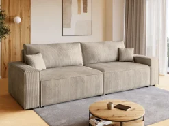 Kanapy I Sofy>BROMARKT Beżowa sztruksowa kanapa z funkcją spania i pojemnikiem na pościel ADI