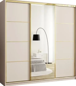Zestawy Mebli Do Przedpokoju|Szafy Trzydrzwiowe>BROMARKT Beżowa trzydrzwiowa szafa przesuwna z lustrem 200 cm GOLD NEW beż piaskowy