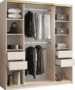 Zestawy Mebli Do Przedpokoju|Szafy Trzydrzwiowe>BROMARKT Beżowa trzydrzwiowa szafa do sypialni 180 cm GOLD NEW beż piaskowy