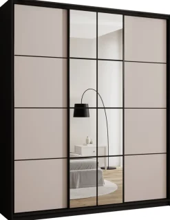 Szafy Trzydrzwiowe|Szafy Do Przedpokoju>BROMARKT Beżowa wysoka szafa przesuwna 200 cm z lustrem EDGE MAX