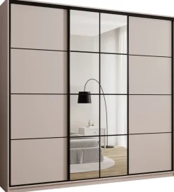 Zestawy Mebli Do Przedpokoju|Szafy Trzydrzwiowe>BROMARKT Beżowa wysoka szafa przesuwna z lustrem 250 cm EDGE MAX beż piaskowy