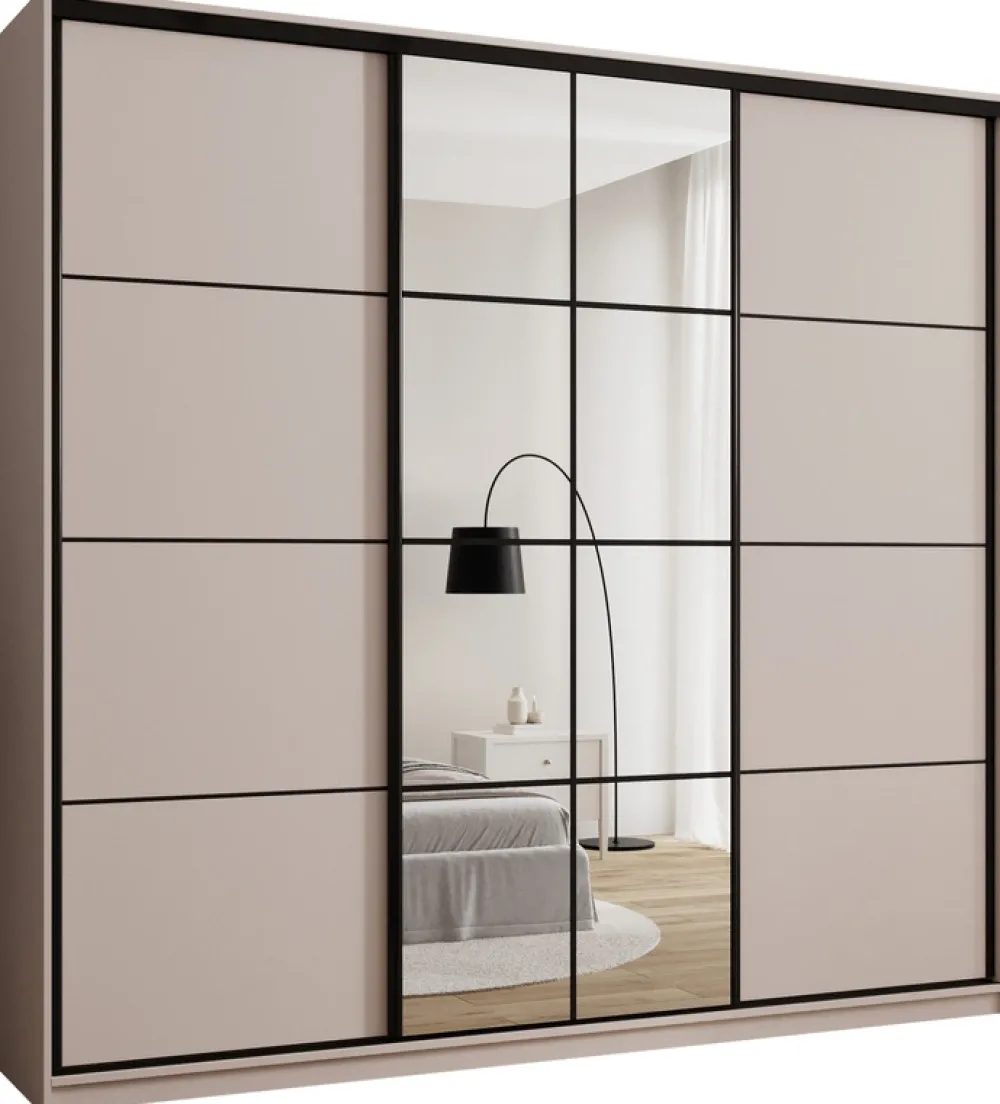 Zestawy Mebli Do Przedpokoju|Szafy Trzydrzwiowe>BROMARKT Beżowa wysoka szafa przesuwna z lustrem 250 cm EDGE MAX beż piaskowy