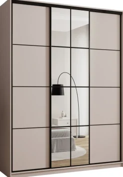 Zestawy Mebli Do Przedpokoju|Szafy Trzydrzwiowe>BROMARKT Beżowa wysoka szafa przesuwna 180 cm do sypialni EDGE MAX beż piaskowy