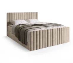 Łóżka Małżeńskie|Łóżka Ze Stelażem></noscript>BROMARKT Beżowe łóżko dwuosobowe 180x200 cm z pojemnikiem na pościel DREAM DUO