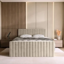 Łóżka Małżeńskie|Łóżka Ze Stelażem></noscript>BROMARKT Beżowe łóżko dwuosobowe 180x200 cm z pojemnikiem na pościel DREAM DUO