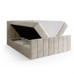 Meble Młodzieżowe|Łóżka Młodzieżowe>BROMARKT Beżowe łóżko kontynentalne 140x200 cm z pojemnikiem DENVER DUO sztruks