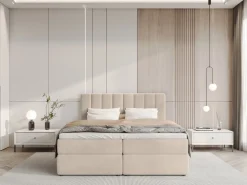 Meble Młodzieżowe|Łóżka Młodzieżowe></noscript>BROMARKT Beżowe łóżko kontynentalne 140x200 cm z pojemnikiem DENVER