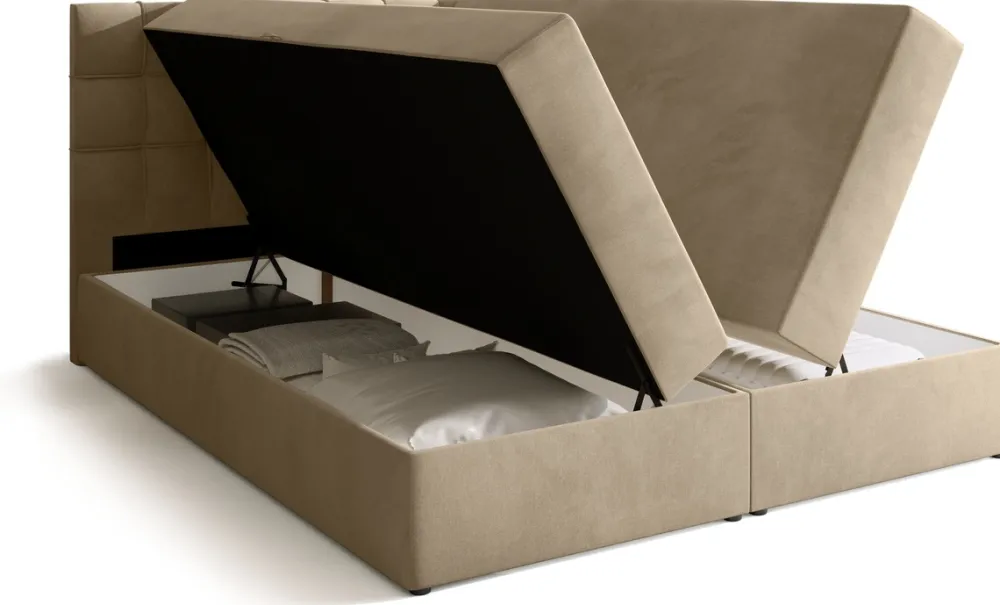 Łóżka Małżeńskie|Łóżka Ze Stelażem>BROMARKT Beżowe łóżko kontynentalne 160x200 cm z pojemnikiem na pościel DETROIT