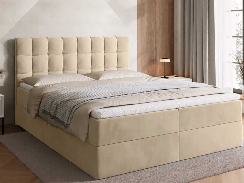Łóżka Małżeńskie|Łóżka Ze Stelażem>BROMARKT Beżowe łóżko kontynentalne 160x200 cm z pojemnikiem na pościel DETROIT