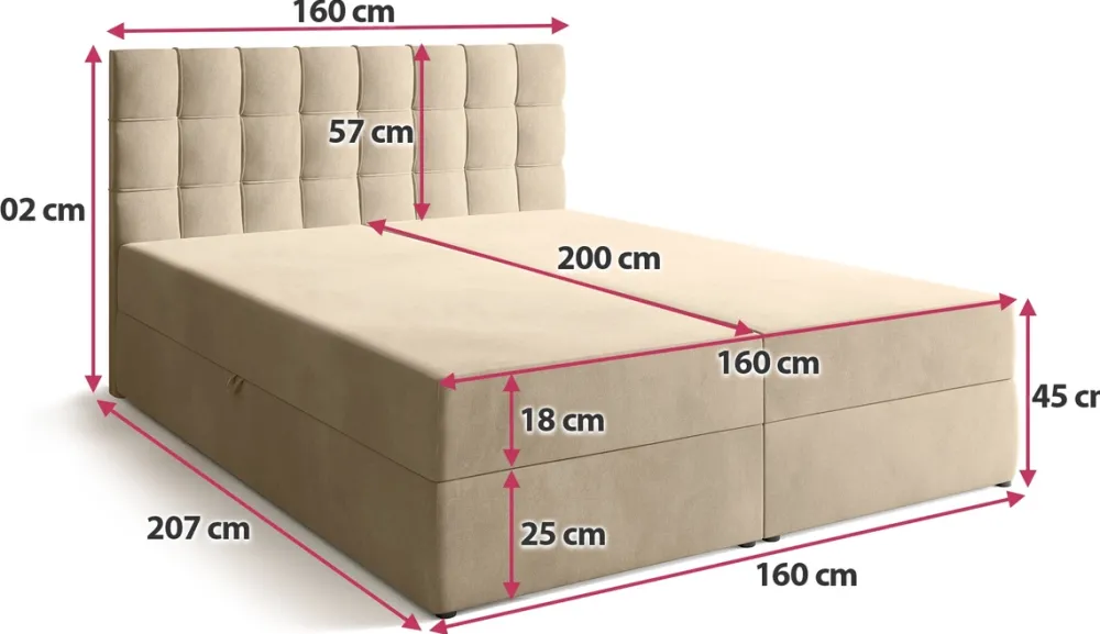 Łóżka Małżeńskie|Łóżka Ze Stelażem>BROMARKT Beżowe łóżko kontynentalne 160x200 cm z pojemnikiem na pościel DETROIT
