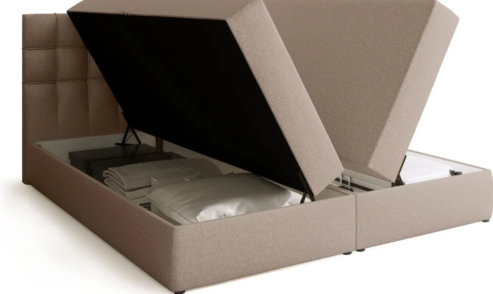 Łóżka Małżeńskie|Łóżka Ze Stelażem>BROMARKT Beżowe łóżko kontynentalne 180x200 cm do sypialni z pojemnikiem DETROIT