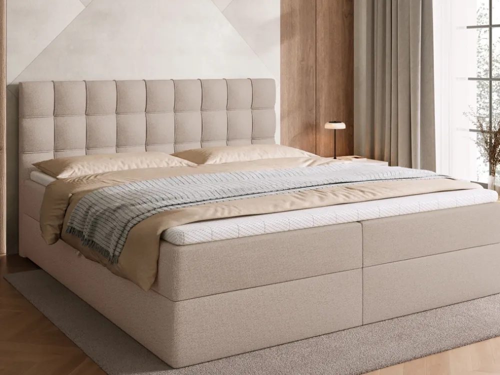 Łóżka Małżeńskie|Łóżka Ze Stelażem>BROMARKT Beżowe łóżko kontynentalne 180x200 cm do sypialni z pojemnikiem DETROIT